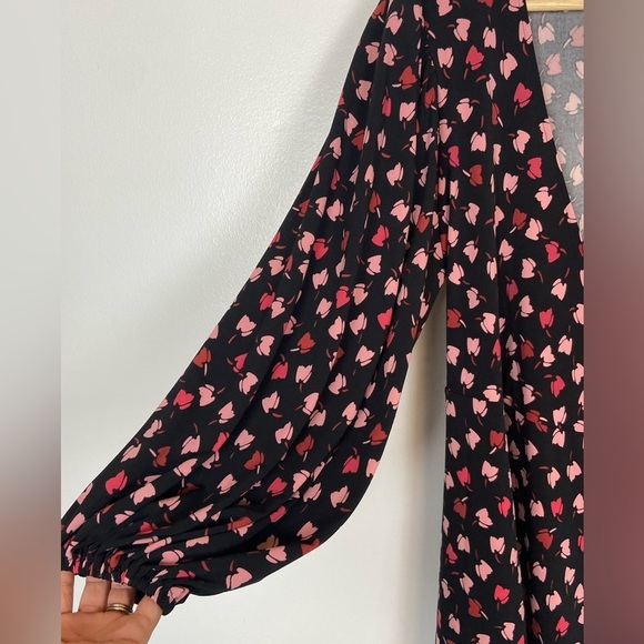 Eloquii Wrap Floral Midi Dress Size 14 Long Sleeve Soft Knit Puff Sleeve - Picture 4 of 9